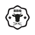 Barbecue label or BBQ stamp with beef emblem isolated on white background. Grill menu design template. Vector illustration Royalty Free Stock Photo